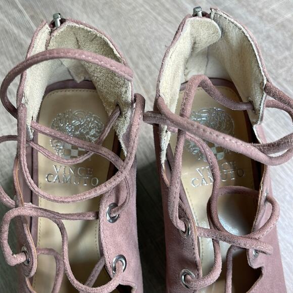 VINCE CAMUTO Mauve Suede Open Toe Strappy Heels Women’s - Picture 10 of 13